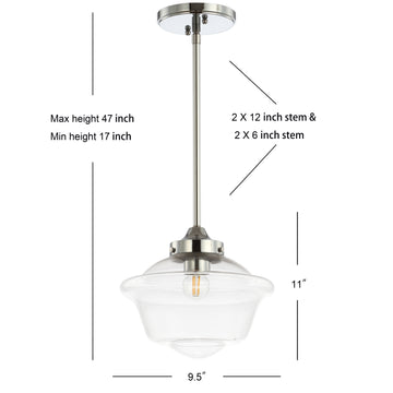 Kurtz School House Adjustable Drop Metal/Glass LED Pendant